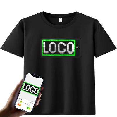 China APP LED Breathable Programmable T-shirt Unisex T-shirts With Flashing Light UP LED Display Screen Black Color LED T-shirt Unisex For Party for sale