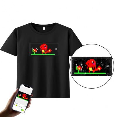 China Programmable Breathable APP LED T-shirt Black Color Shirt With Blinking Light UP RGB LED Screen Fashion Creative Cotton LED T-shirt Unisex for sale