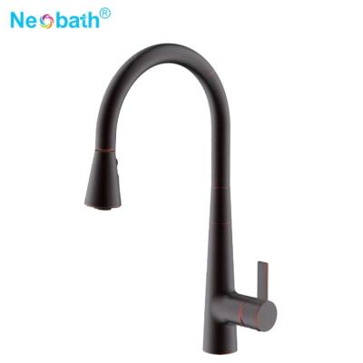 China Thermostatic Faucets 3 Function Design Lower Gooseneck Black Kitchen Faucet Water Tap for sale