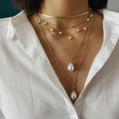 China Fashion Pearl Acrylic Pendants Charm Multi Layer Women Ladies Chocker Gold Plated Necklace for sale