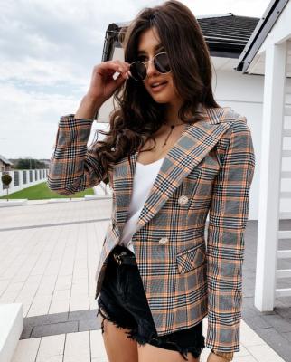 China 2020 Casual Autumn Fashion Blazer Lattice Office Blazer Ladies Ladies Double Breasted Plus Size Mini Blazer Women Anti-Static Long Sleeve for sale