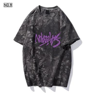 China Anti-Wrinkle Hip Hop Street Wear Good Quality T Shirt For Men's Tye Die Print Graffiti Letter Black Tee Top Shirt Oversize for sale