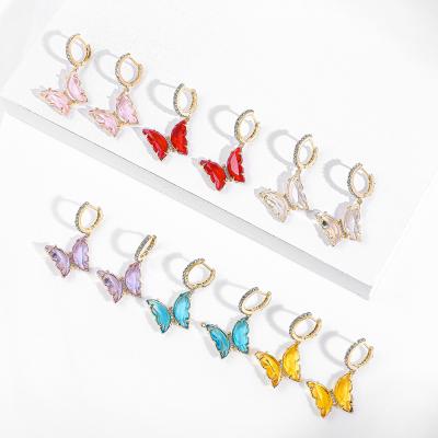 China 2021 BOHEMIA HOVANCI Colorful Glass Butterfly Dangle Earrings Crystal Butterfly Charm Hoop Earrings Clear for sale