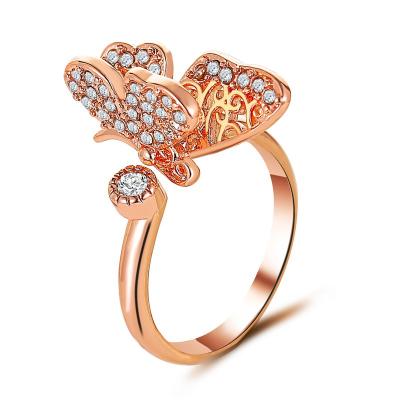 China BOHEMIA HOVANCI New Design Gold Plated Hollowed Out Crystal Butterfly Rings For Women Adjustable for sale