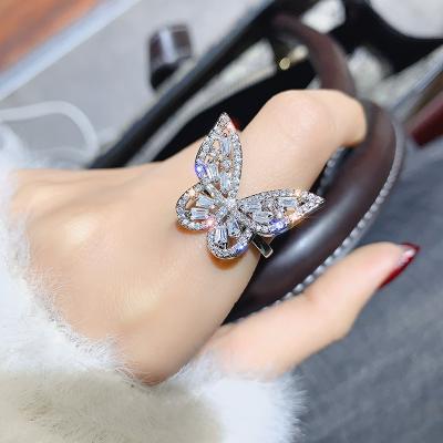 China HOVANCI 2020 Luxury Jewelry Full Butterfly Ring For Women Party Statement Crystal Rhinestone Butterfly Ring Adjustable Nickel Free for sale