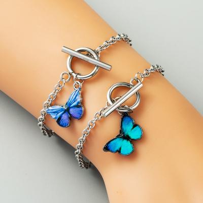 China FASHIONABLE Hot Blue Butterfly Bracelet Jewelry HOVANCI CIA Link Chain Circle Clasp Silver Butterfly Charm Bracelet Bangle for sale