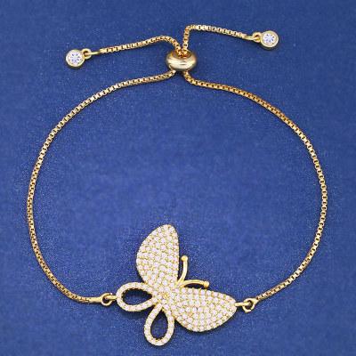 China 2020 HOVANCI Hotsale FASHIONABLE Gold Silver Zircon Butterfly Bracelets Adjustable Zircon Butterfly Bracelets for sale