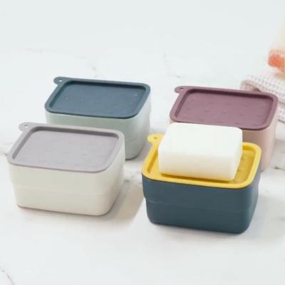 China A3017Travel Sustainable Soap Box With Brush Sponge Mat Combination Soap Box Household Toilet Bathroom Soap Box With Lid for sale