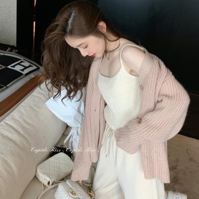 China CSK Soft Beige Knitted Suspender Women's High Quality Anti-pilling Spring Wool Sweater Short Loose Vest for sale