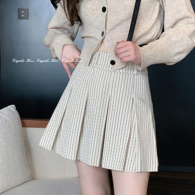 China Breathable High Quality College Style CSK Umbrella Skirt Slim Three-color Striped Pleated A-Line Skirt For Women for sale