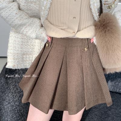 China CSK Breathable High Quality Dark Gold Grain Rose Dark Brown A Line Skirt For Women Spring High Waist Slim Pleated Skirt for sale