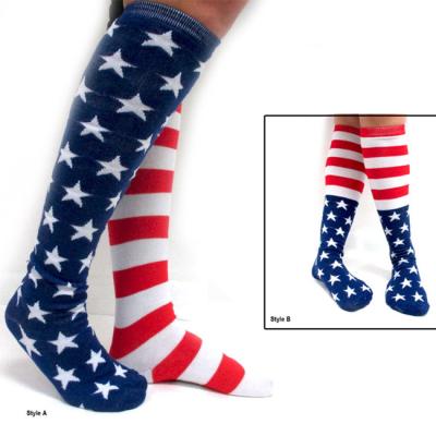 China Sustainable Fashion National American Flag Mens Pattern Socks, USA Flag High Knee Mens Socks Cotton Custom Design Socks for sale