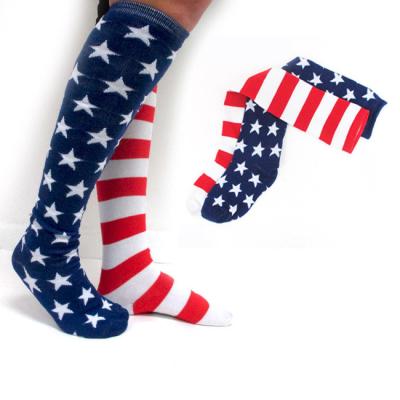 China Sustainable Mens Fashion Socks - American Flag Pattern, USA Flags Red White Striped Knee Socks, Novelty Mens Socks Cotton for sale