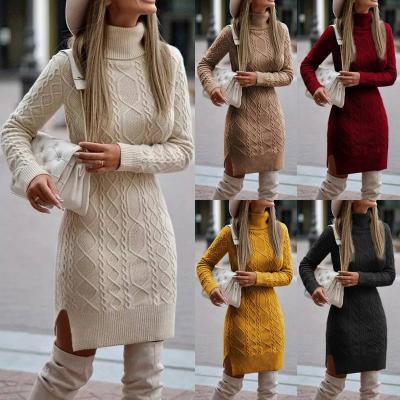 China Turtle Neck Sweater Long Skirt Sweater Dress Breathable Women Mid Length Solid Color 5XL Thin Sleeve Knitted Sweater Women for sale