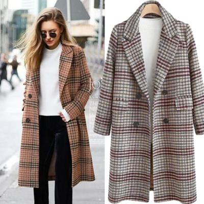 China New Arrival Anti-Wrinkle Plus Size Women's Long Plaid Coat Ladies Winter Woolen Jacket for sale