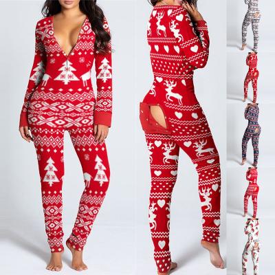 China 2021 Autumn And Winter QUICK DRY QUICK DRY Adult Button Flip Pajamas Printed Christmas Service Long Sleeve Christmas Home Pajamas for sale