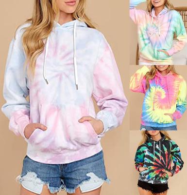 China Anti-wrinkle Anti-wrinkle 2021 autumn and winter new women's tops tie-dye pocket sweater hoodies hooded long sleeve sweatshirt for sale