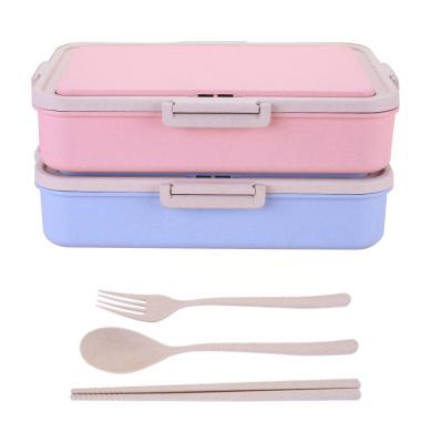 China 2020 Hot-selling Wheat Straw Eco-Friendly Kids Lunch Box Eco-Friendly Leak-Proof Amazon Bento Bowl Student Dinner Food Box With Cutlery for sale