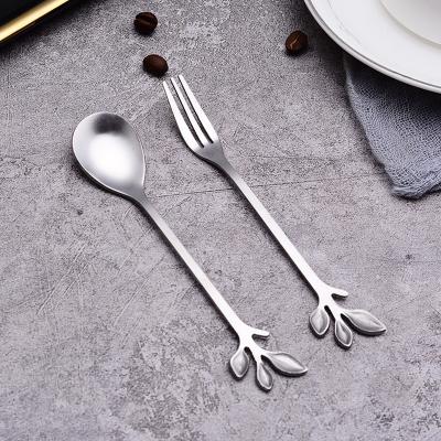 China Creative 12g Cake Fork Dessert Spoon Amazon Selling Stainless Steel Leaf Spoon 12cm Fruit Fork Sustainable Cute Tableware Central Institute of Statistics for sale