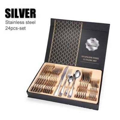 China Amazon Top Selling 1010 Stainless Steel Viable Tableware 24 Piece Set Gift Box Cutlery Set Tea Spoon Knife Western Style Forks for sale