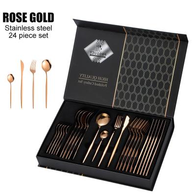 China Stainless Steel Cutlery Set 24pcs Rose Gold Flatware Set Rose Gold Flatware Set 24pcs Viable Small MOQ Gift Box Can Be Customized for sale