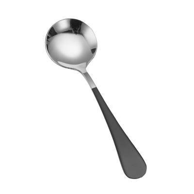 China Durable Light Luxury Black Thicken Round High End Spoon 304 Stainless Steel Spoon Household Tableware Adult Soup Spoon for sale