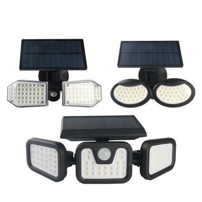 China Adjustable Garden Motion Sensor Three Heads IP65 Waterproof Outdoor Led Solar Wall Light for sale