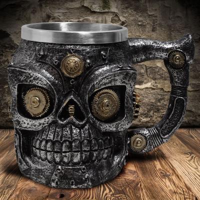 China Hot Selling Viable Many Styles Halloween Resin Skeleton Cup Stainless Steel Mug Bar Decorative Beer Mug for sale