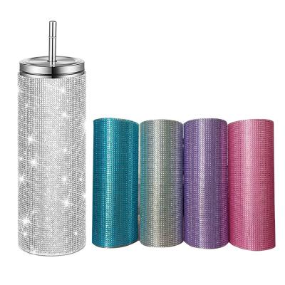 China 20oz Vacuum Bling Stainless Steel Rhinestone Tumbler With Lid And Stocked Lean Straw Crystal Glitter Double Walled Insulated for sale