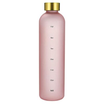 China Large Capacity Transparent Frosted Motivational Water Bottle Space Bpa Viable Plastic Cup With Time Marker for sale