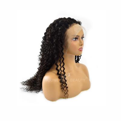 China Hot Sale Barely Shedding Thick Smooth Soft Bulk Double Pulled Deep Curly 200% Density Lace Front Hair Wig With Raw Cuticle Aligned Hair for sale