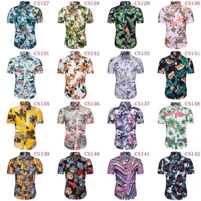 China Summer Mens Ethnic Casual Short Sleeve Blouse Loose Vintage Printing Hawaiian Shirt for sale