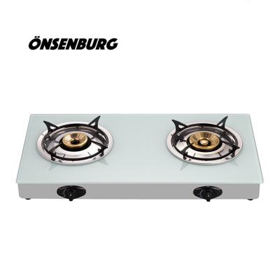 China Hotel Brass 2 Burner Gas Cooktops Fire Cover Table Top Gas Stove for sale