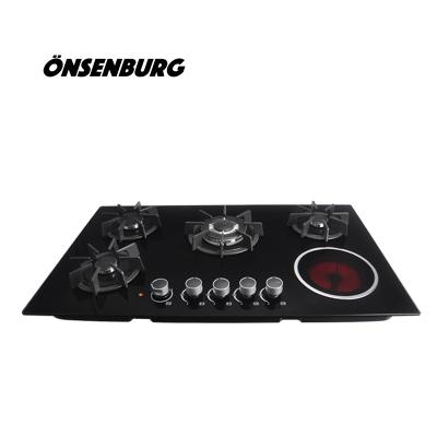 China Hotel Hinew High Quality 5 Burner Built In Black Built In Stainless Steel / Electric Gas 4 In 1 Gas Cooker for sale