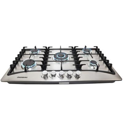 China Hotel Kitchen Appliances Stainless Steel 5 Burner Gas Home Built-in Hob for sale