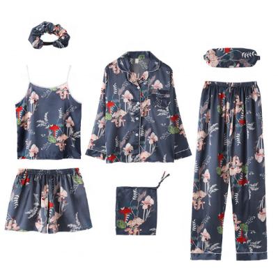 China Women Breathable Korean Japanese Summer Long Sleeve Seven Piece Pajama Sets Cheap Pajamas For Women Set for sale