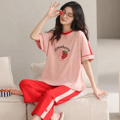 China Japan Korea Cute Anti-Wrinkle Girls Summer Pajamas Set Women Cotton Pajamas Set Hot Selling Casual Breathable Home Stretch Pajamas for sale