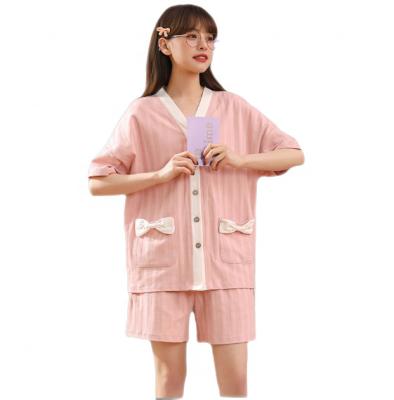 China 2022 new spring Anti-wrinkle pajamas women summer cotton short-sleeved shorts suit cute cartoon ladies loose home clothes for sale