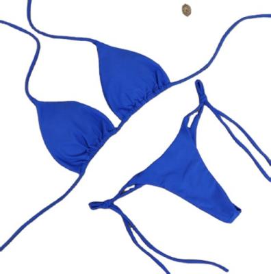 China Plus Size Two Piece Swimsuit Solid Color Sexy Strappy String Push Up Bra Bikini Swimwear For Women for sale