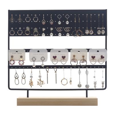 China Functional Wall Shelf Wrought Iron Earring Rack Home Storage Jewelry Holder Necklace Props Solid Wood Display Rack for sale