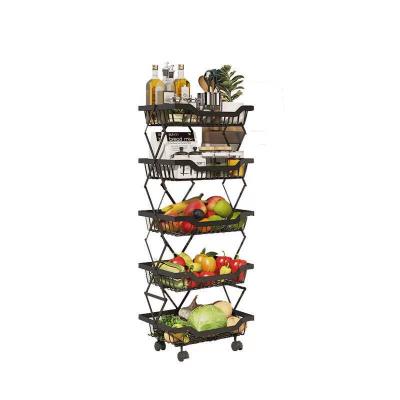 China Multi-functional movable floor-to-ceiling vegetable basket mobile foldable easy storage small fruit living room rack kitchen cart for sale