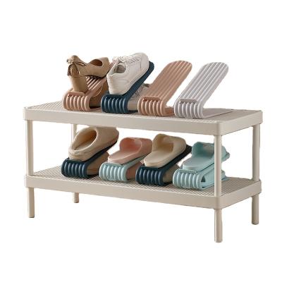 China Eco-friendly Built-in Home Space-Saving Adjustable Dormitory Shoe Rack Double-Layer Shoe Shelving Rack Shoe Rack for sale