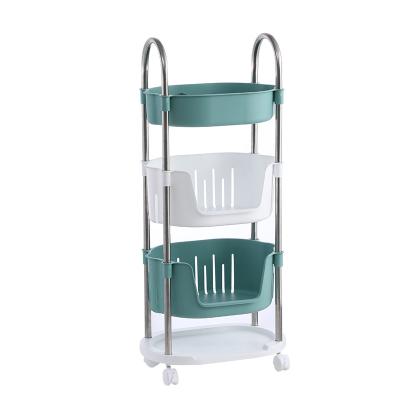 China Plastic Type Multi-Layer Storage Trolley Freshness Keeping Kitchen Supply Kitchen Supply Mobile Stainless Steel Floor Basket for sale