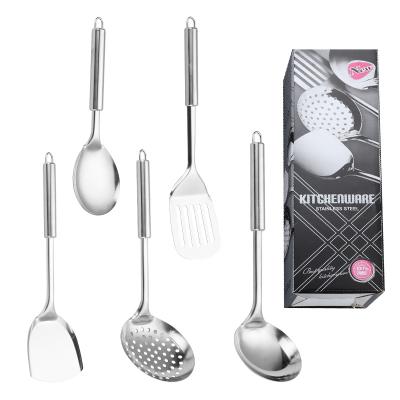 China 6 Piece Stainless Steel Round Tube Handle Kitchen Shovel Viable Spoon Set Kitchen Utensils Kitchen Dishware Set for sale