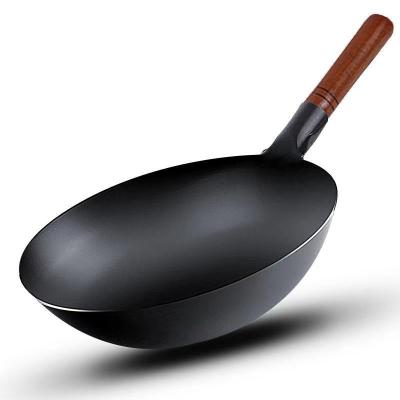 China Pan Uncoated Gas Large Viable Handmade Nonstick Pot with Round Bottom Household Iron Wok for sale