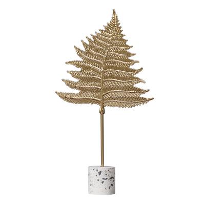 China Nordic minimalist style golden maple branches green plant leaves iron resin ornaments model soft crafts for sale