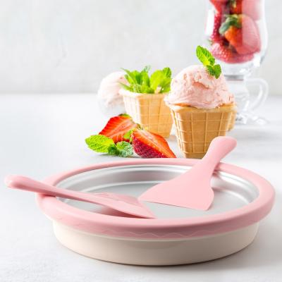 China Non-Electric Viable Soggy Magic Rolled Ice Cream Maker Round Instant Ice Cream Maker Pan with Scraper and Ice Cream Scoop 2 Recipes for sale