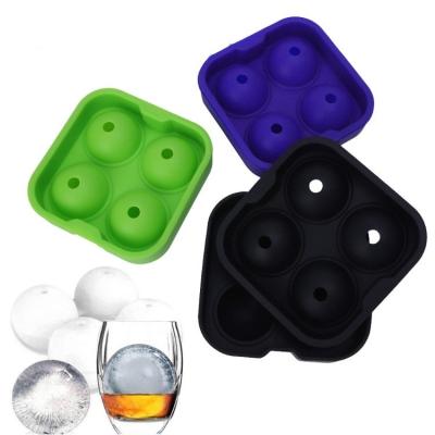 China Viable 4 Cavity Sphere and Square A Set Eco-Friend Whiskey Beer Silicone Ice Cube Ball Circle Tray Mold Round Ice Hockey Custom Pucks for sale