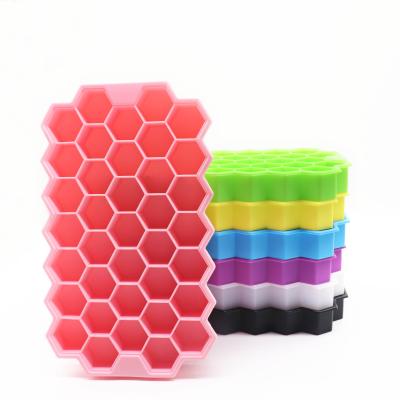 China Viable Hot Sale Factory Price BPA Free Silicone Molds 37 Cavities Honeycom Ice Cube Container Mini Silicone Ice Cube Tray Maker With Lid for sale