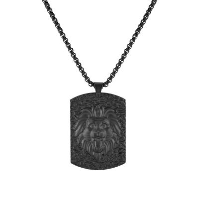 China Men's Necklace Lion Charms Pattern Black Plating Vintage Hip Hop Men's Main Pendant Punk Necklace for sale